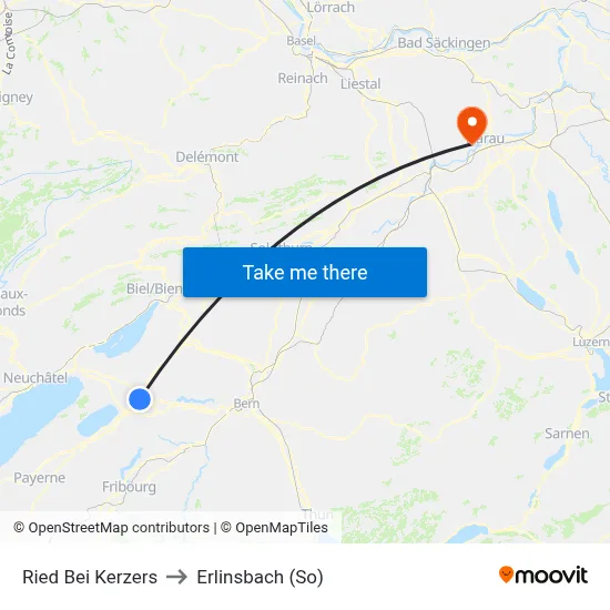Ried Bei Kerzers to Erlinsbach (So) map