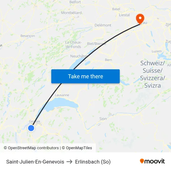 Saint-Julien-En-Genevois to Erlinsbach (So) map