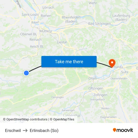 Erschwil to Erlinsbach (So) map