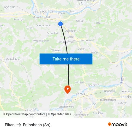 Eiken to Erlinsbach (So) map