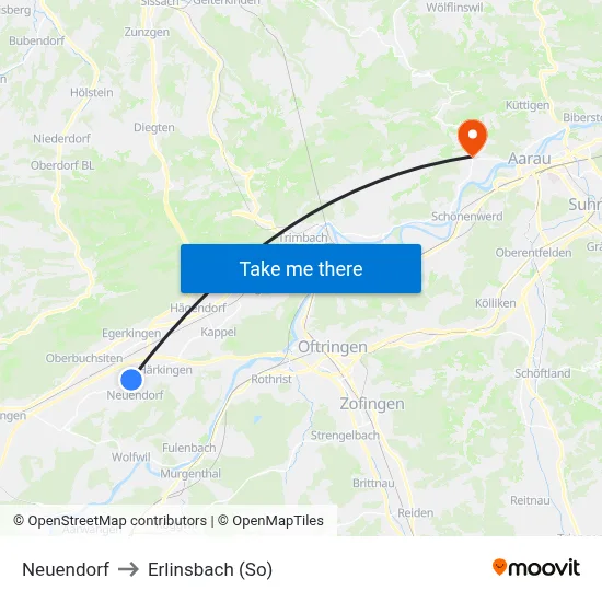 Neuendorf to Erlinsbach (So) map