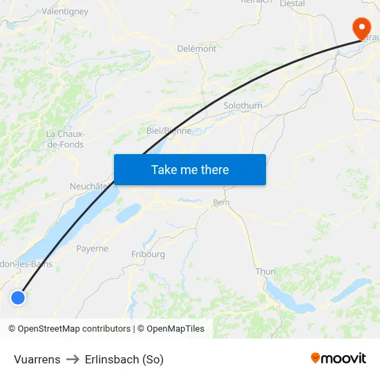 Vuarrens to Erlinsbach (So) map