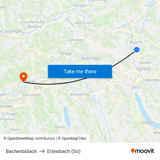 Bachenbülach to Erlinsbach (So) map