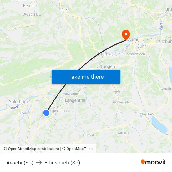 Aeschi (So) to Erlinsbach (So) map