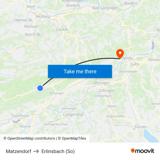 Matzendorf to Erlinsbach (So) map