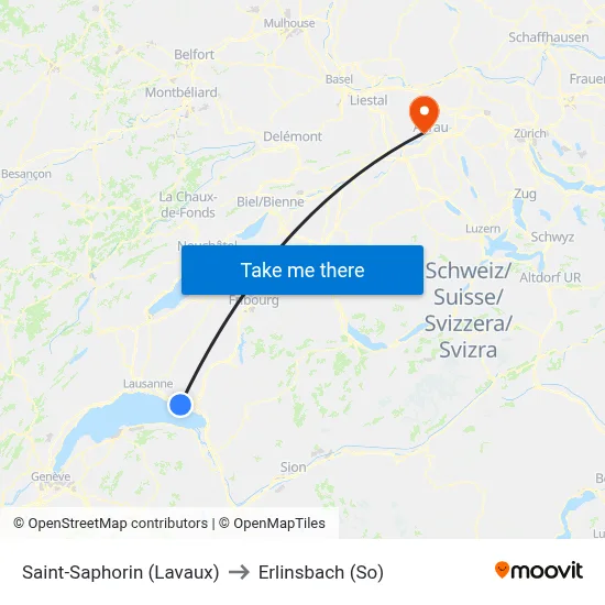Saint-Saphorin (Lavaux) to Erlinsbach (So) map