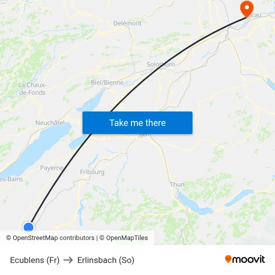 Ecublens (Fr) to Erlinsbach (So) map