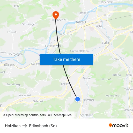 Holziken to Erlinsbach (So) map