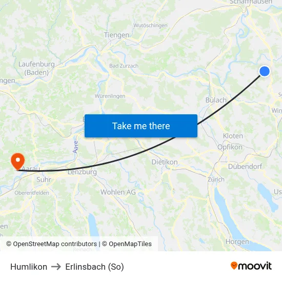 Humlikon to Erlinsbach (So) map