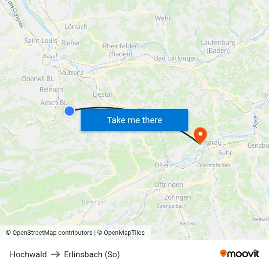 Hochwald to Erlinsbach (So) map