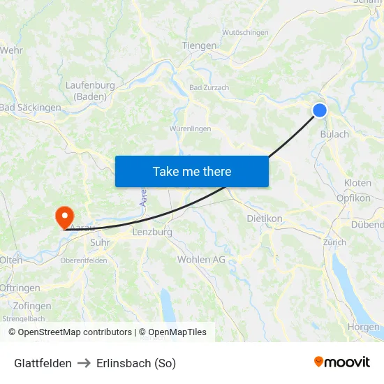 Glattfelden to Erlinsbach (So) map
