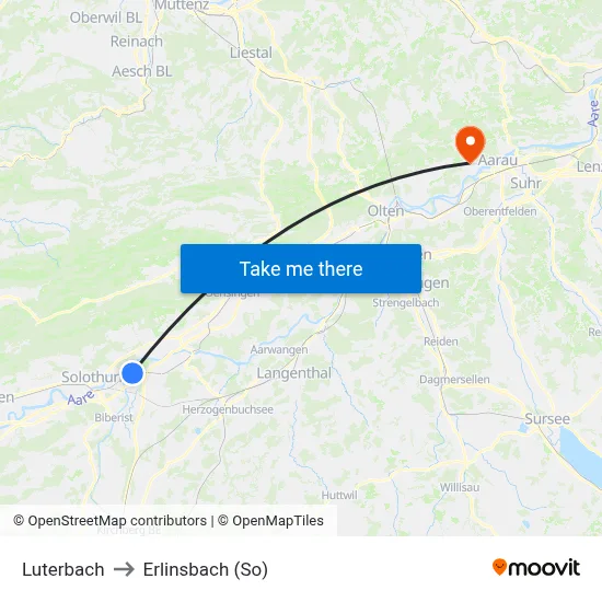 Luterbach to Erlinsbach (So) map