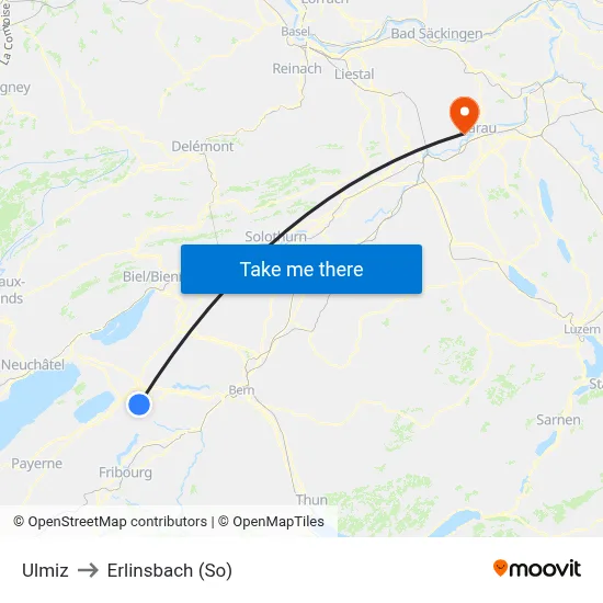 Ulmiz to Erlinsbach (So) map