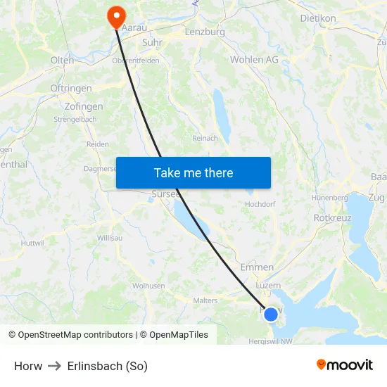 Horw to Erlinsbach (So) map