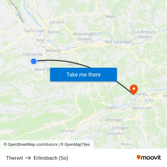 Therwil to Erlinsbach (So) map