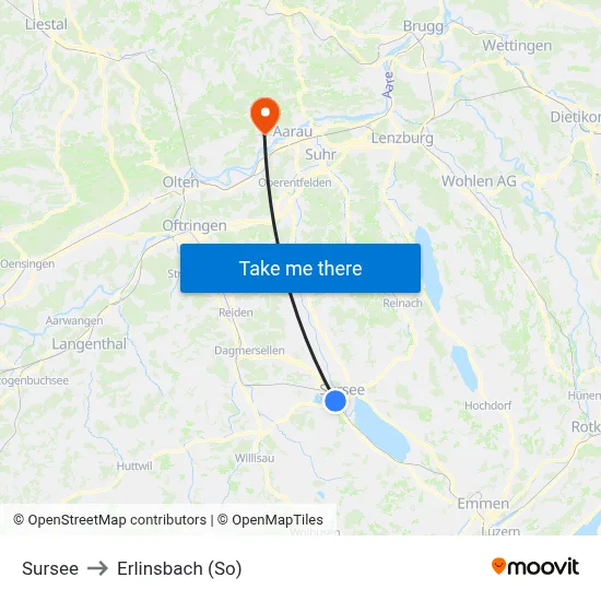 Sursee to Erlinsbach (So) map