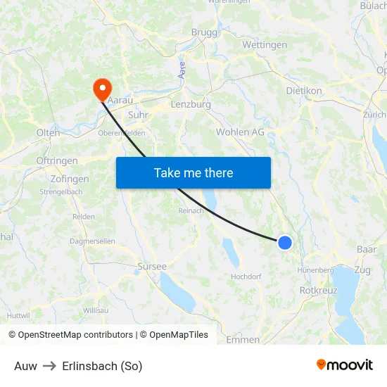 Auw to Erlinsbach (So) map