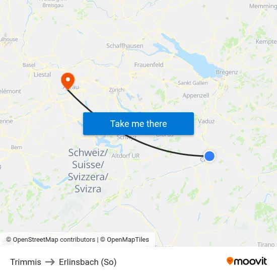 Trimmis to Erlinsbach (So) map