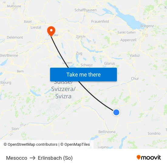 Mesocco to Erlinsbach (So) map
