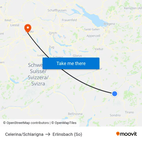 Celerina/Schlarigna to Erlinsbach (So) map