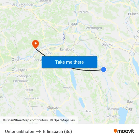 Unterlunkhofen to Erlinsbach (So) map
