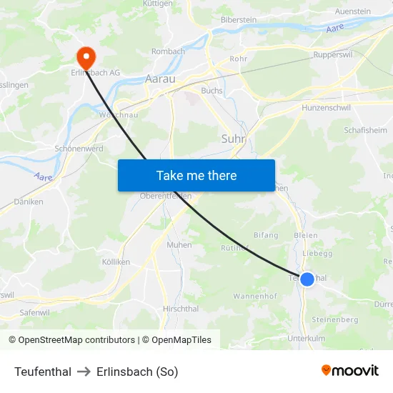 Teufenthal to Erlinsbach (So) map
