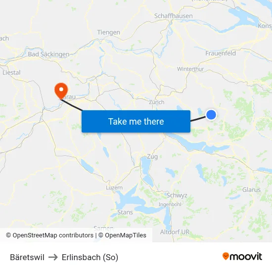 Bäretswil to Erlinsbach (So) map