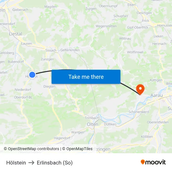 Hölstein to Erlinsbach (So) map