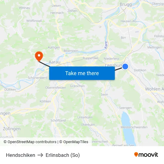 Hendschiken to Erlinsbach (So) map