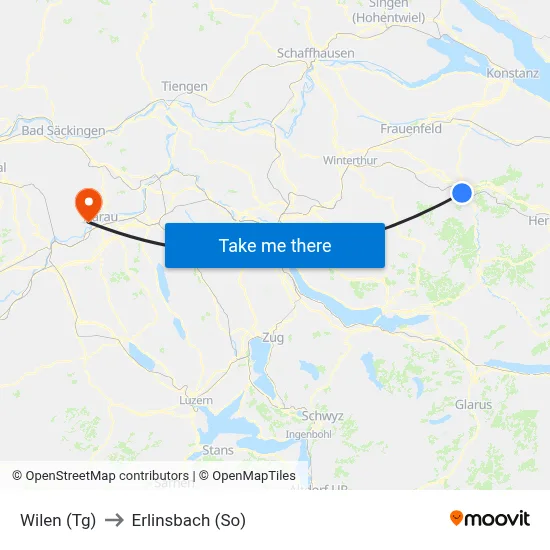 Wilen (Tg) to Erlinsbach (So) map