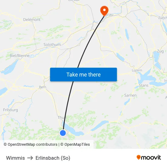 Wimmis to Erlinsbach (So) map