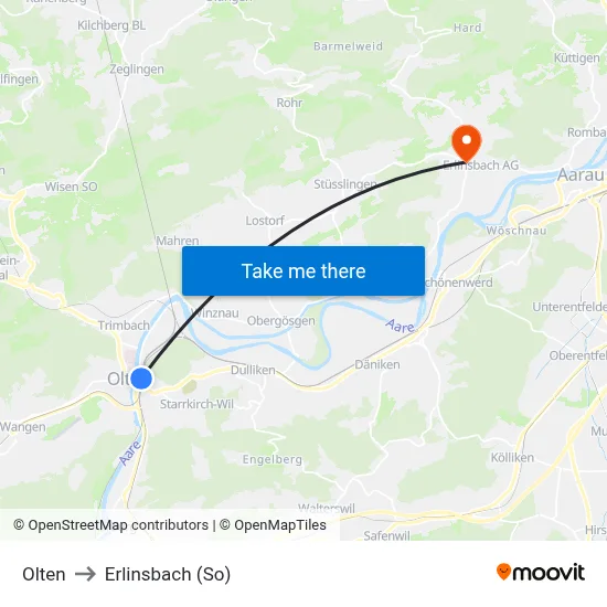 Olten to Erlinsbach (So) map