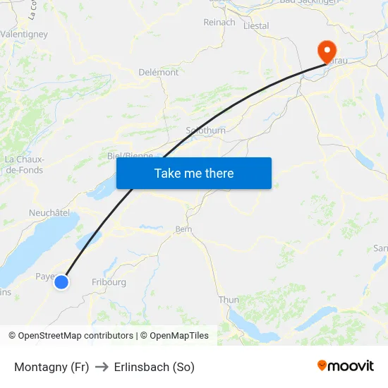 Montagny (Fr) to Erlinsbach (So) map