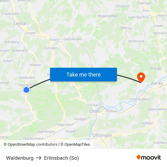 Waldenburg to Erlinsbach (So) map