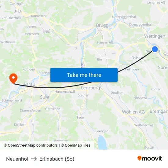 Neuenhof to Erlinsbach (So) map