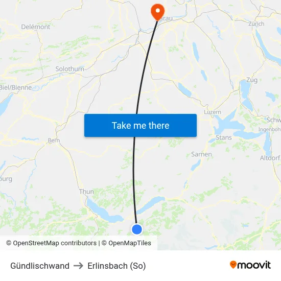 Gündlischwand to Erlinsbach (So) map