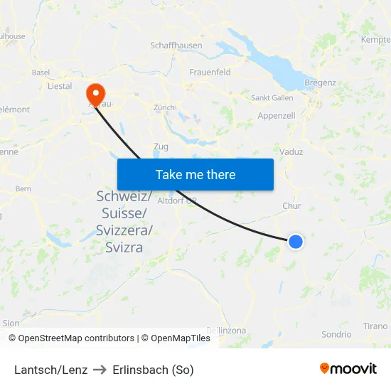 Lantsch/Lenz to Erlinsbach (So) map