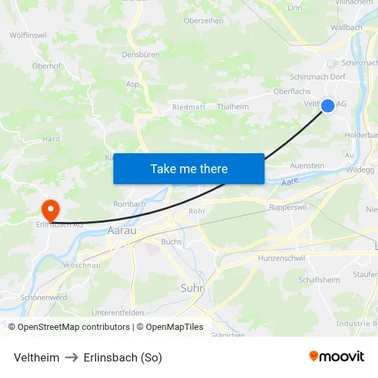 Veltheim to Erlinsbach (So) map