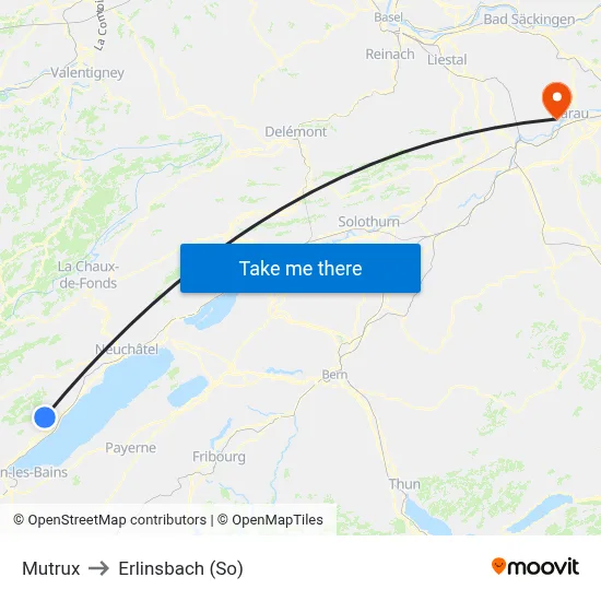 Mutrux to Erlinsbach (So) map