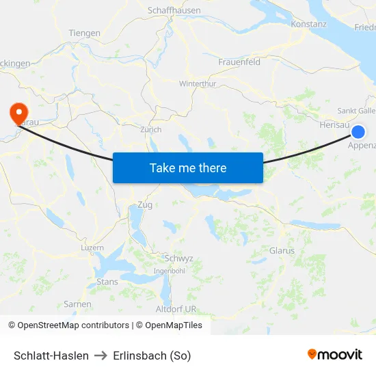 Schlatt-Haslen to Erlinsbach (So) map