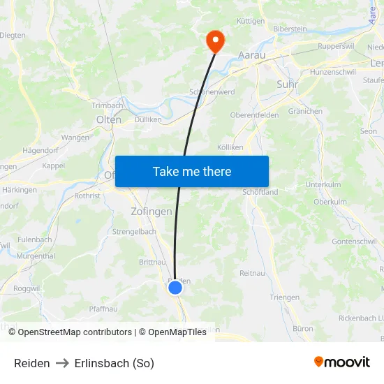 Reiden to Erlinsbach (So) map