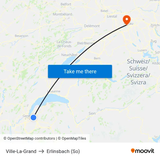 Ville-La-Grand to Erlinsbach (So) map