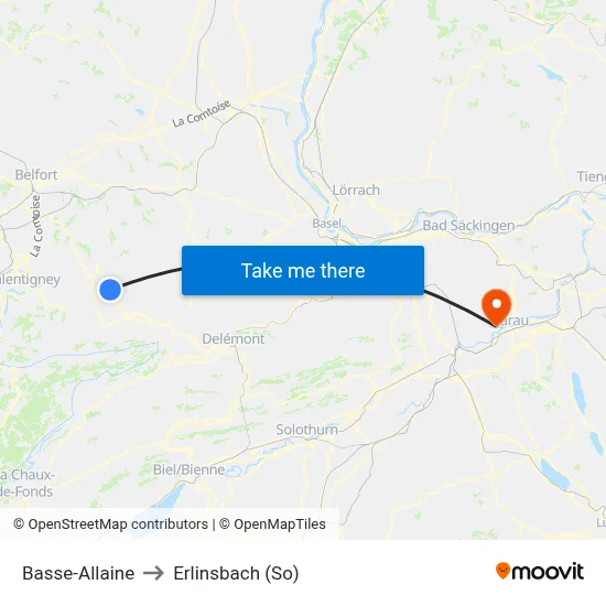 Basse-Allaine to Erlinsbach (So) map