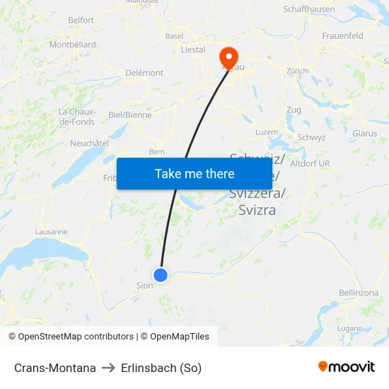 Crans-Montana to Erlinsbach (So) map