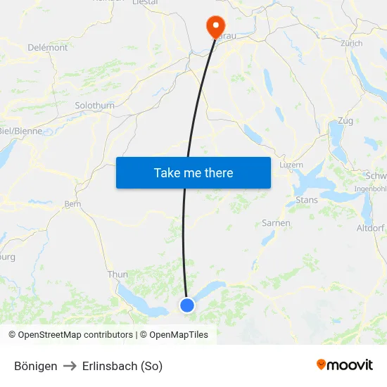 Bönigen to Erlinsbach (So) map