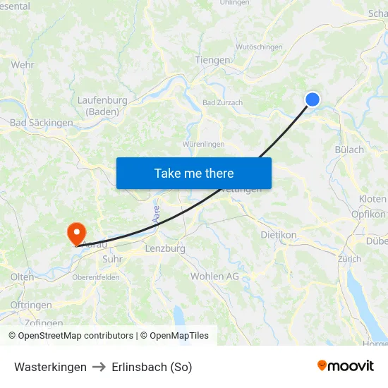 Wasterkingen to Erlinsbach (So) map