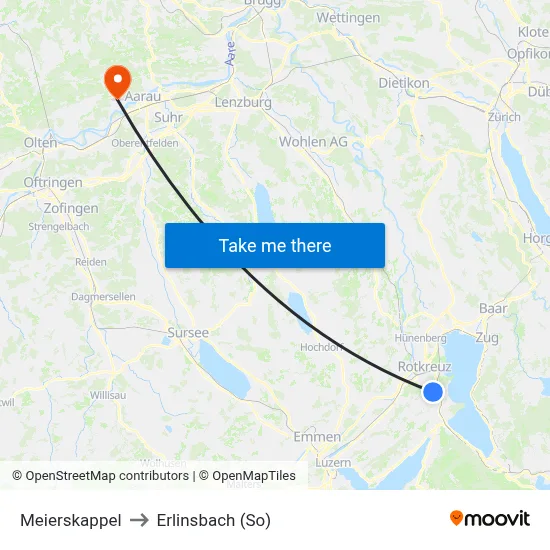 Meierskappel to Erlinsbach (So) map