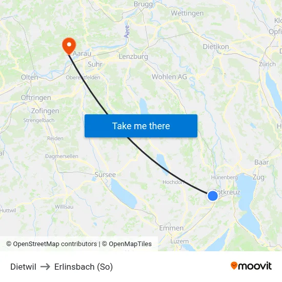Dietwil to Erlinsbach (So) map
