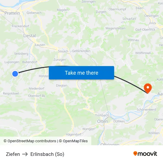 Ziefen to Erlinsbach (So) map