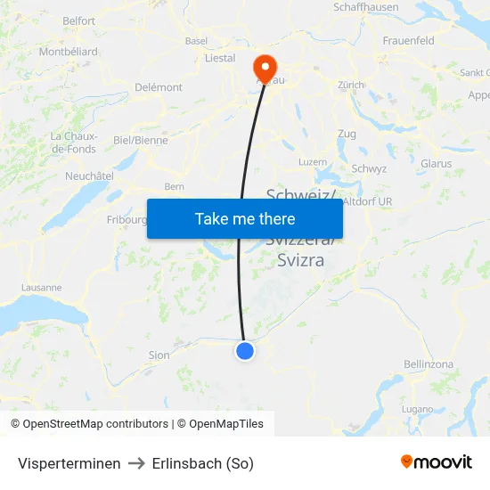 Visperterminen to Erlinsbach (So) map